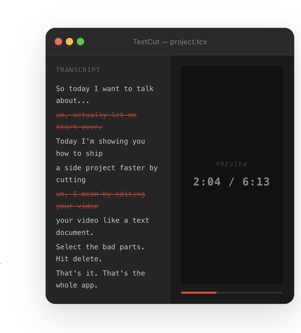 TextCut — edit video by editing text